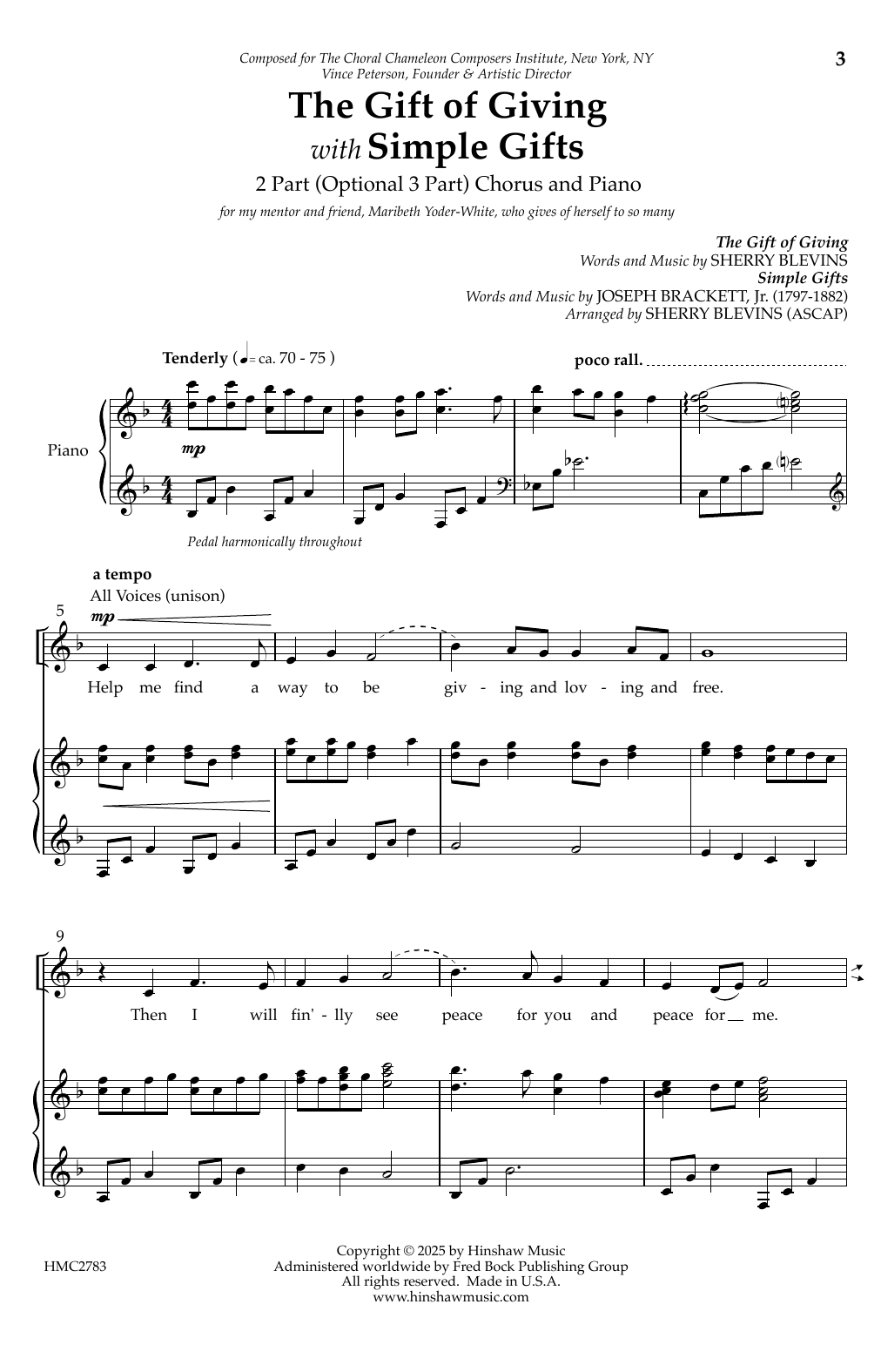 Sherry Blevins The Gift Of Giving (with Simple Gifts) sheet music notes and chords arranged for 2-Part Choir, 3-Part Mixed Choir