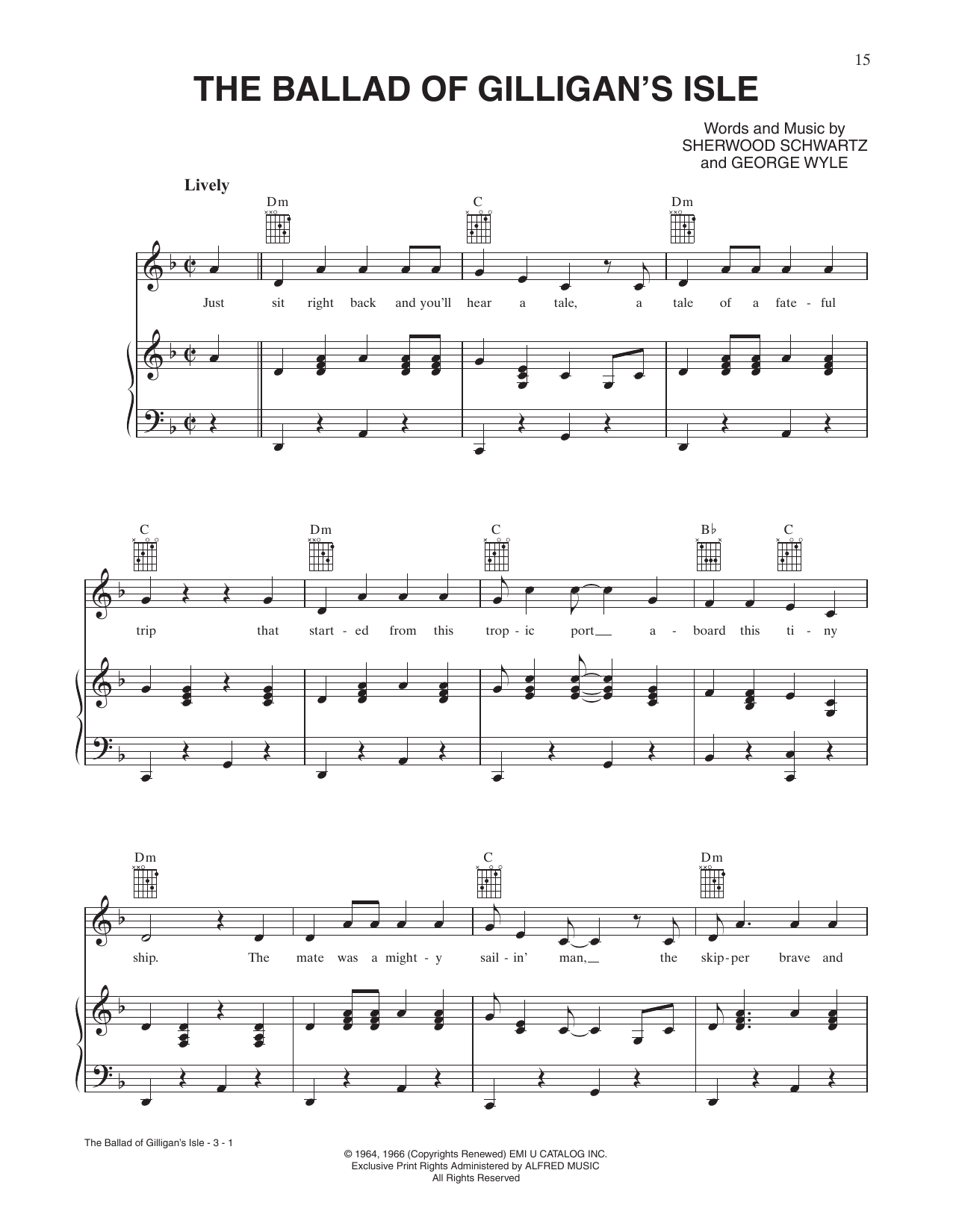 Sherwood Schwartz and George Wyle The Ballad of Gilligan's Isle (from Gilligan's Island) sheet music notes and chords arranged for Piano, Vocal & Guitar Chords (Right-Hand Melody)