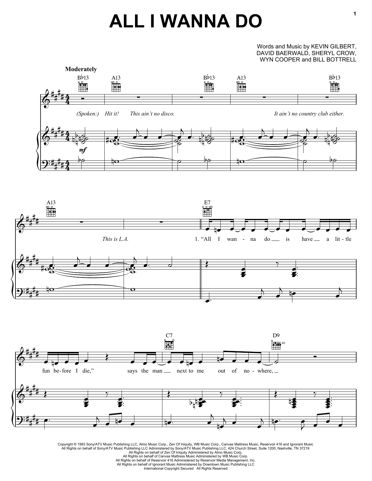 Sheryl Crow All I Wanna Do sheet music notes and chords arranged for Easy Guitar Tab