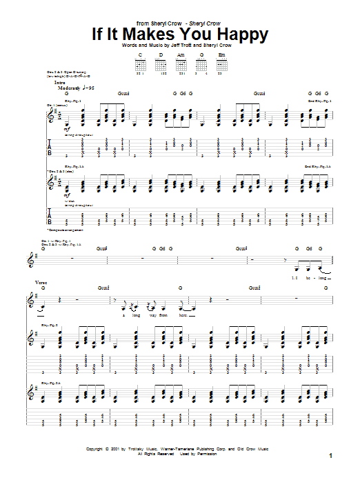 Sheryl Crow If It Makes You Happy sheet music notes and chords arranged for Easy Guitar Tab