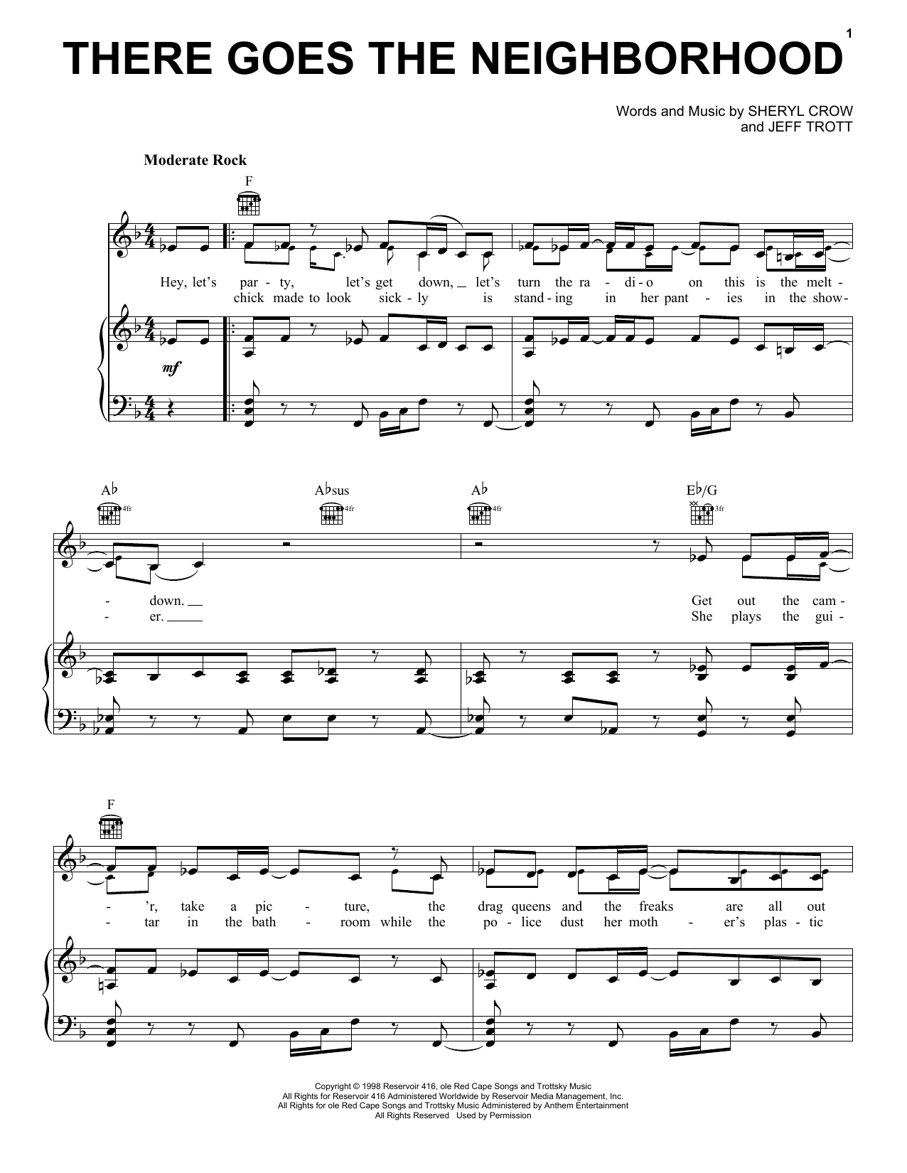 Sheryl Crow There Goes The Neighborhood sheet music notes and chords arranged for Piano, Vocal & Guitar Chords (Right-Hand Melody)