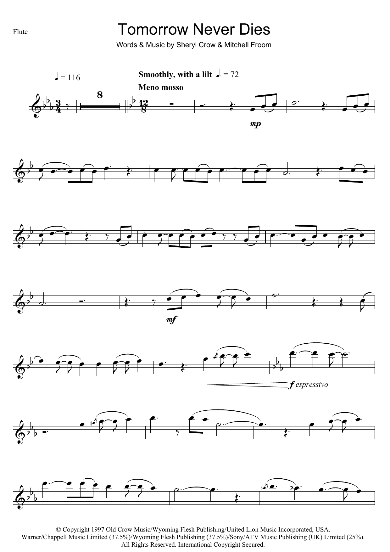 Sheryl Crow Tomorrow Never Dies sheet music notes and chords arranged for Alto Sax Solo