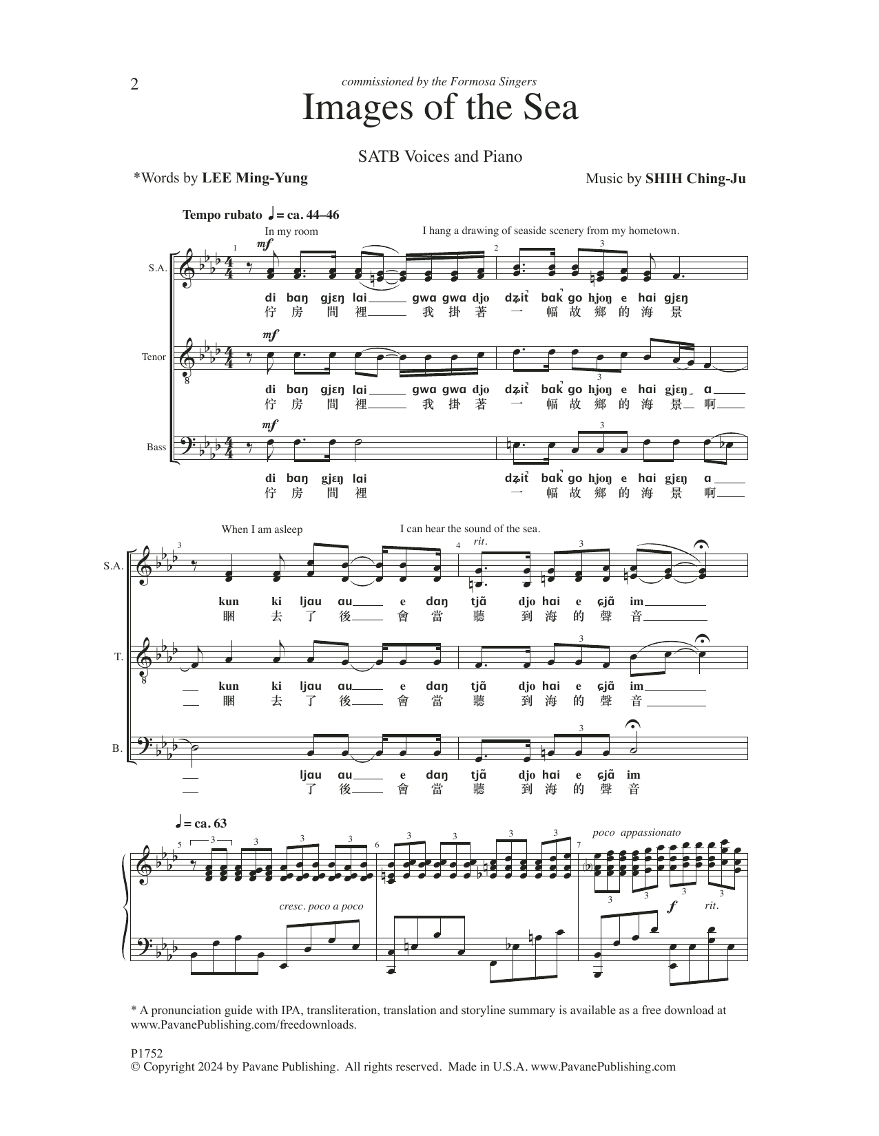 Shih Ching-Ju Images Of The Sea sheet music notes and chords arranged for SATB Choir