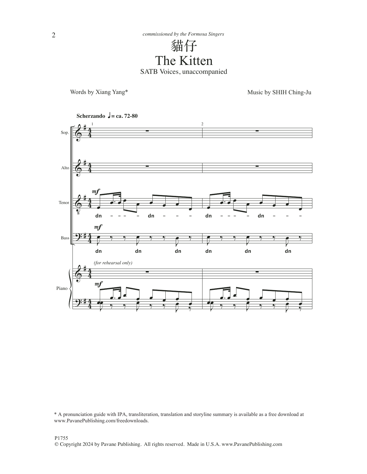 Shih Ching-Ju The Kitten sheet music notes and chords arranged for SATB Choir