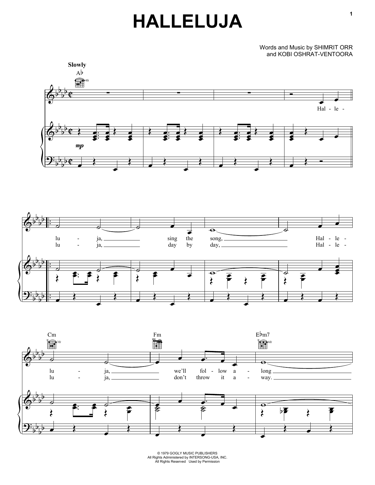 Shimrit Orr Hallelujah sheet music notes and chords arranged for Piano, Vocal & Guitar Chords (Right-Hand Melody)