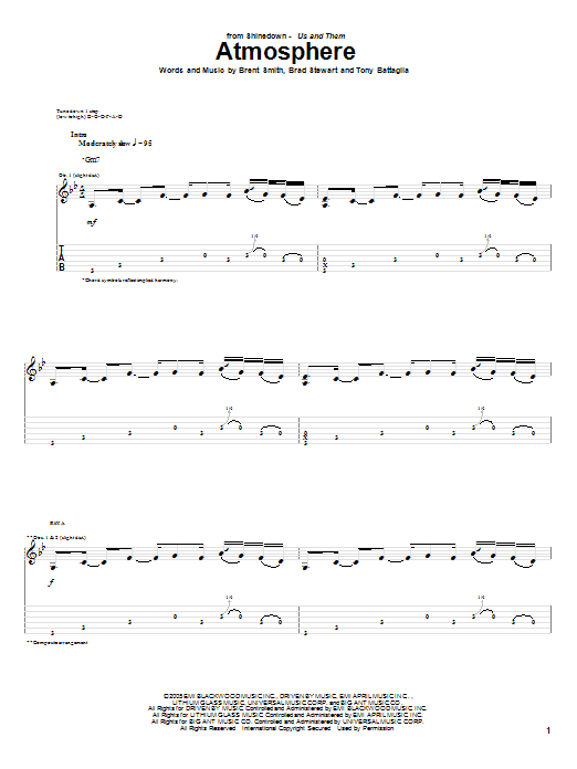 Shinedown Atmosphere sheet music notes and chords arranged for Guitar Tab