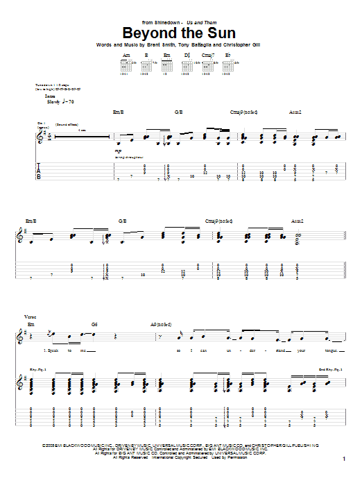 Shinedown Beyond The Sun sheet music notes and chords arranged for Guitar Tab