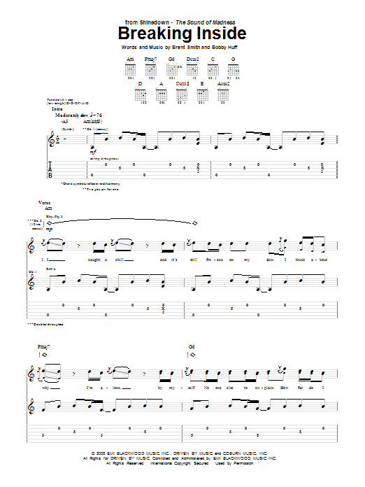 Shinedown Breaking Inside sheet music notes and chords arranged for Guitar Tab