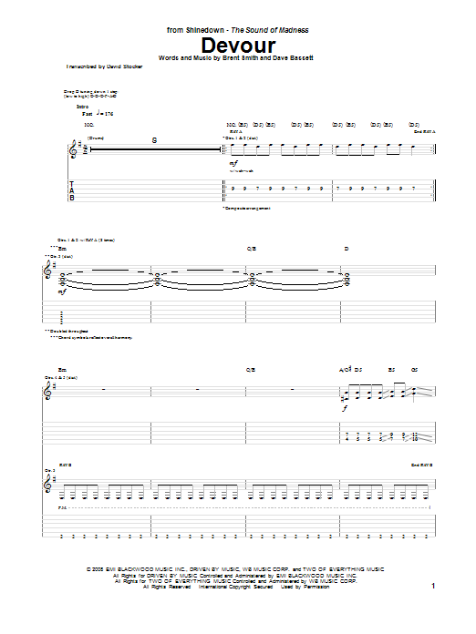 Shinedown Devour sheet music notes and chords arranged for Guitar Tab