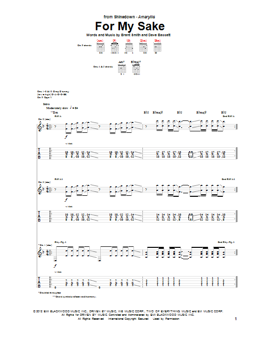 Shinedown For My Sake sheet music notes and chords arranged for Guitar Tab