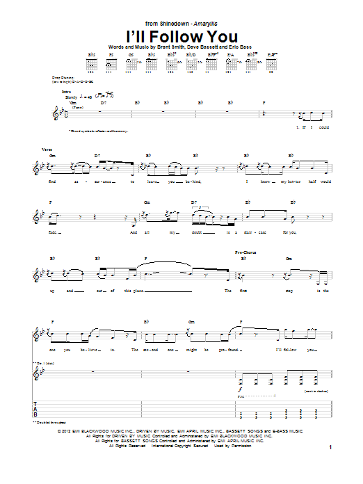 Shinedown I'll Follow You sheet music notes and chords arranged for Guitar Tab