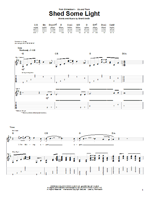 Shinedown Shed Some Light sheet music notes and chords arranged for Guitar Tab