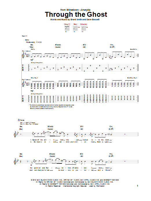 Shinedown Through The Ghost sheet music notes and chords arranged for Guitar Tab