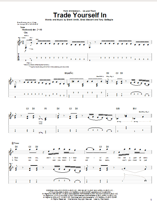 Shinedown Trade Yourself In sheet music notes and chords arranged for Guitar Tab