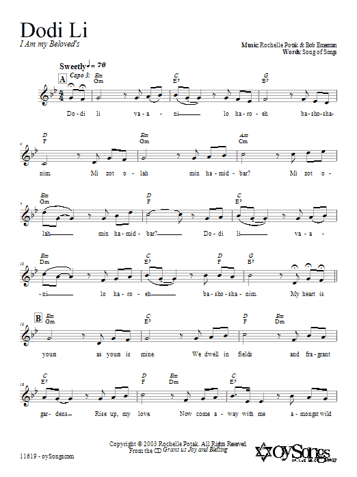 Shir Harmony Dodi Li sheet music notes and chords arranged for Lead Sheet / Fake Book