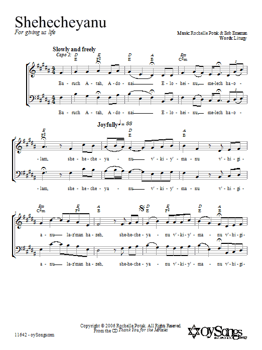 Shir Harmony Shehecheyanu sheet music notes and chords arranged for 2-Part Choir