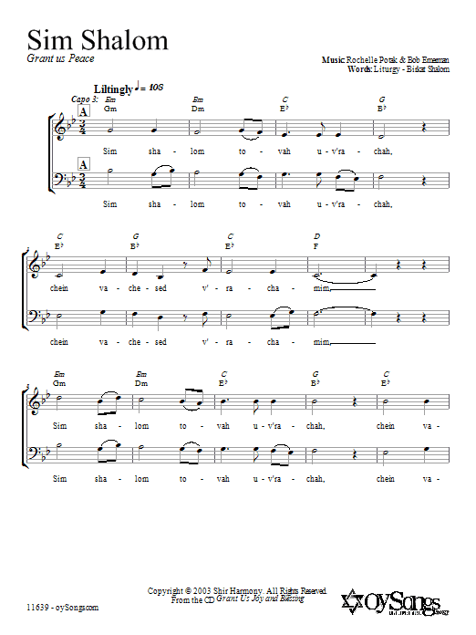 Shir Harmony Sim Shalom sheet music notes and chords arranged for 2-Part Choir
