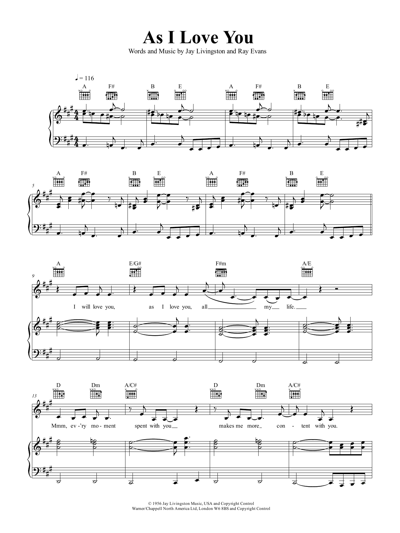 Shirley Bassey As I Love You sheet music notes and chords arranged for Piano, Vocal & Guitar Chords (Right-Hand Melody)