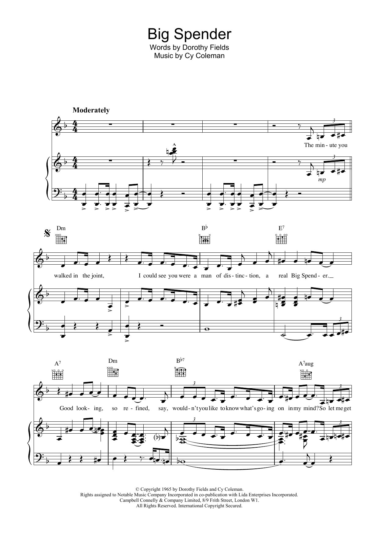 Shirley Bassey Big Spender (from Sweet Charity) sheet music notes and chords arranged for Ukulele Chords/Lyrics