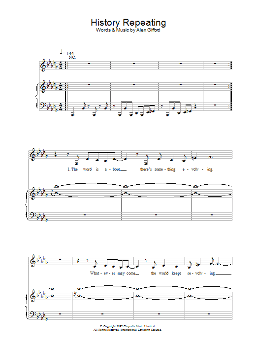 Shirley Bassey History Repeating sheet music notes and chords arranged for Piano Chords/Lyrics