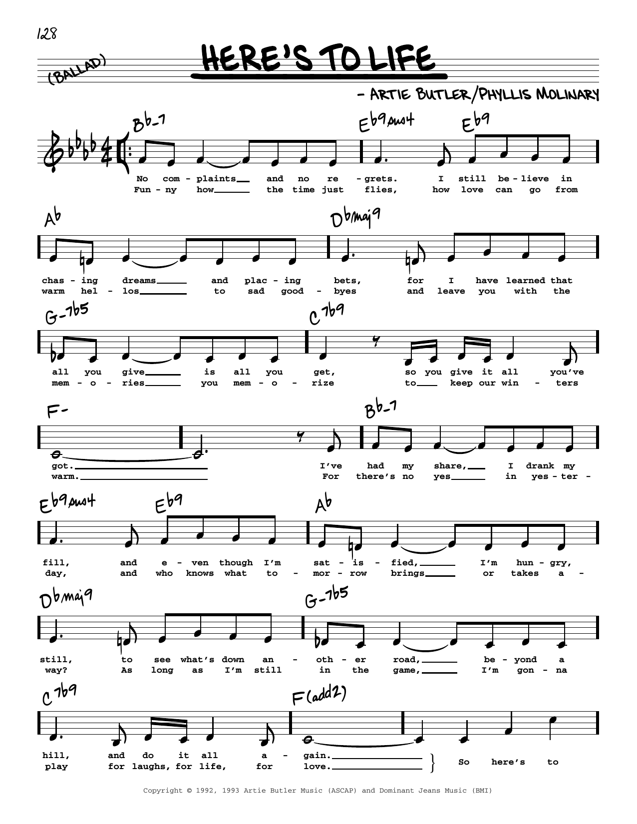 Shirley Horn Here's To Life (High Voice) sheet music notes and chords arranged for Real Book – Melody, Lyrics & Chords