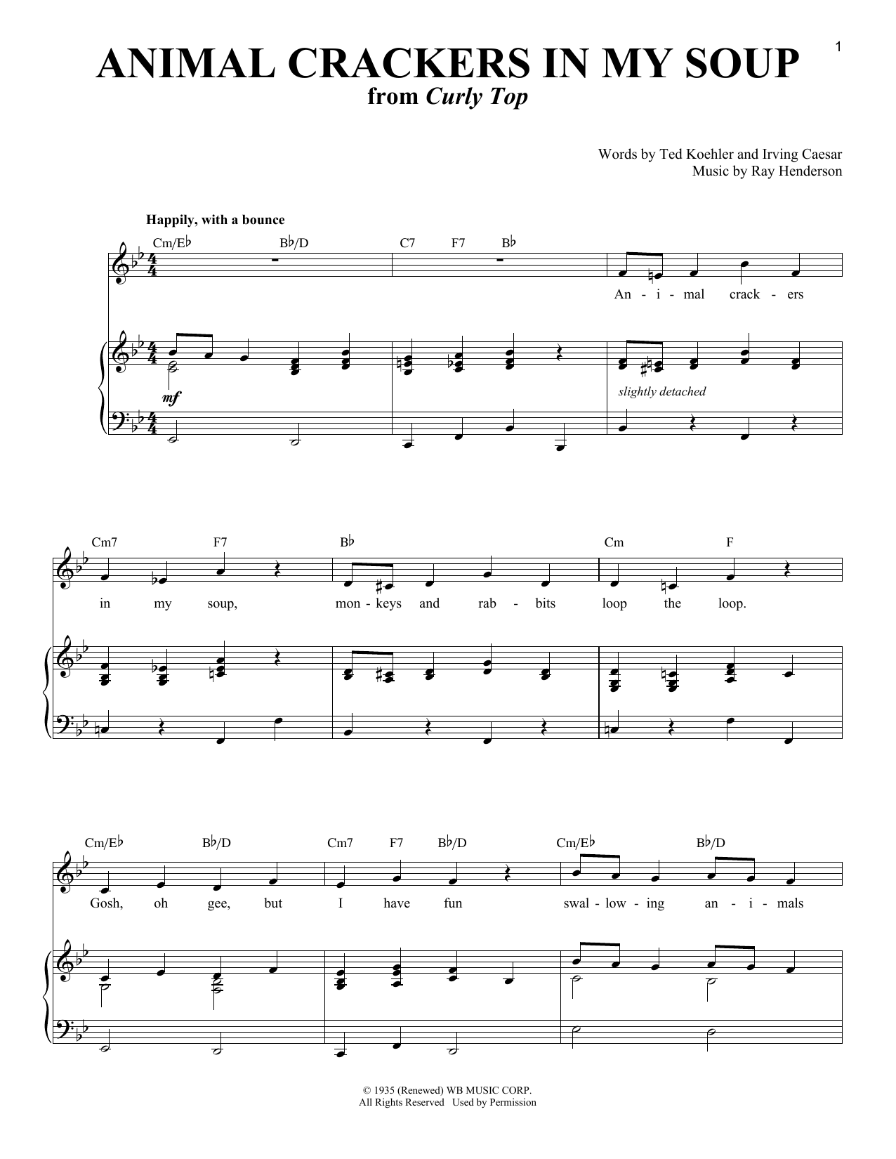 Shirley Temple Animal Crackers In My Soup sheet music notes and chords arranged for Super Easy Piano