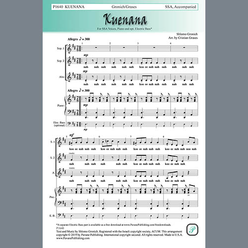 Easily Download Shlomo Gronich Printable PDF piano music notes, guitar tabs for  SSA Choir. Transpose or transcribe this score in no time - Learn how to play song progression.