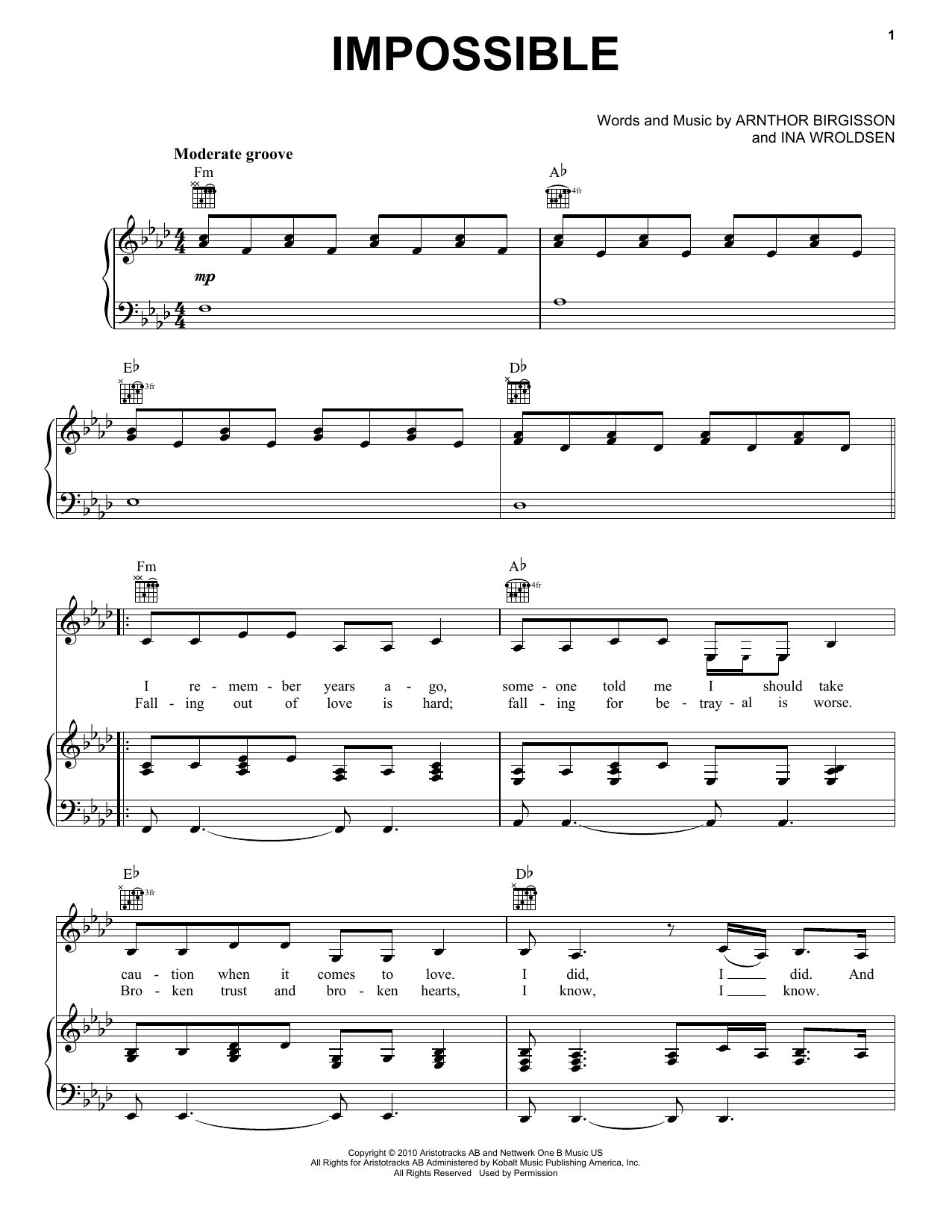 Shontelle Impossible sheet music notes and chords arranged for Piano, Vocal & Guitar Chords (Right-Hand Melody)