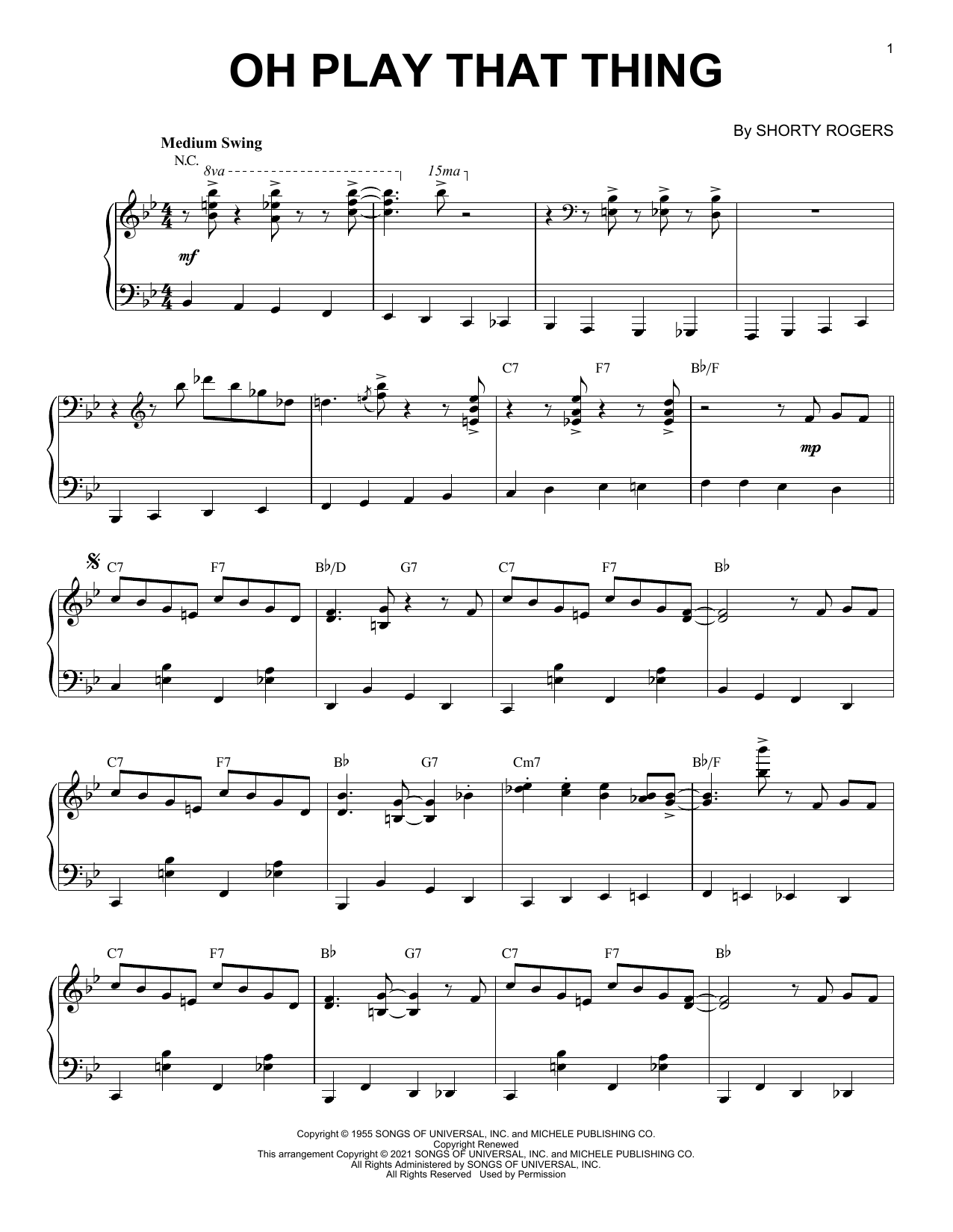 Shorty Rogers Oh Play That Thing [Jazz version] (arr. Brent Edstrom) sheet music notes and chords arranged for Piano Solo