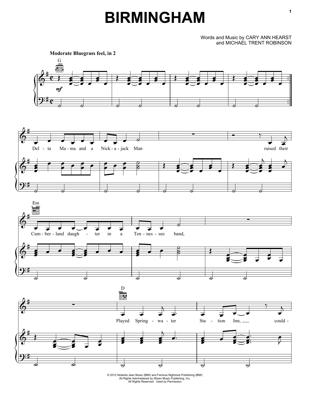 Shovels & Rope Birmingham sheet music notes and chords arranged for Piano, Vocal & Guitar Chords (Right-Hand Melody)