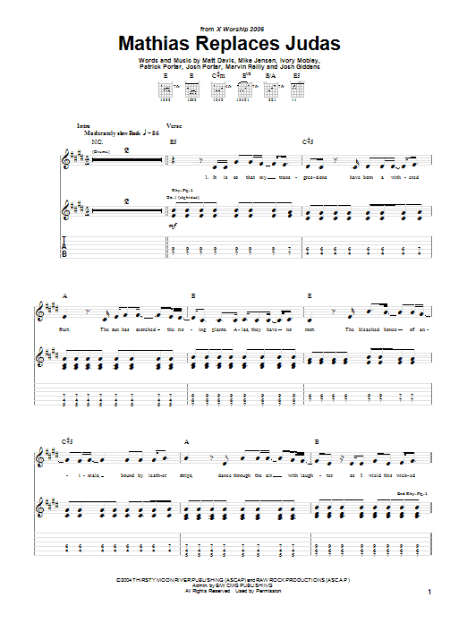 Showbread Mathias Replaces Judas sheet music notes and chords arranged for Guitar Tab