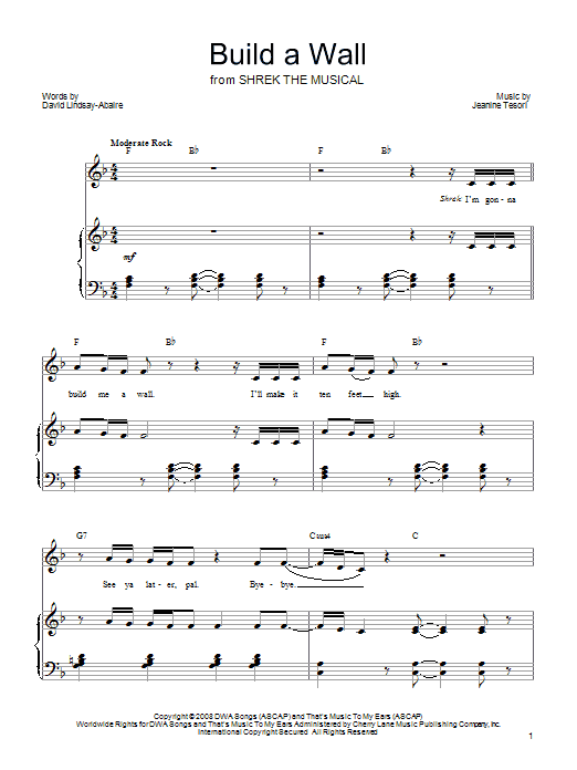 Shrek The Musical Build A Wall sheet music notes and chords arranged for Piano, Vocal & Guitar Chords (Right-Hand Melody)