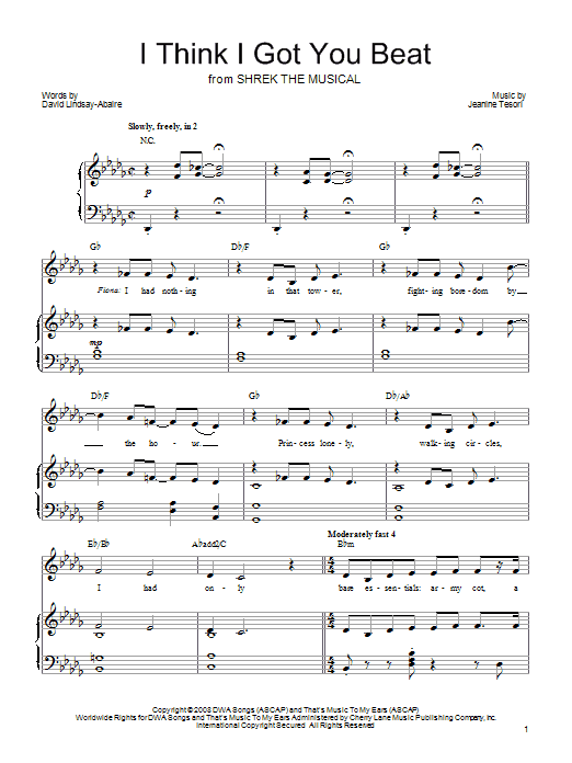 Shrek The Musical I Think I Got You Beat sheet music notes and chords arranged for Piano, Vocal & Guitar Chords (Right-Hand Melody)