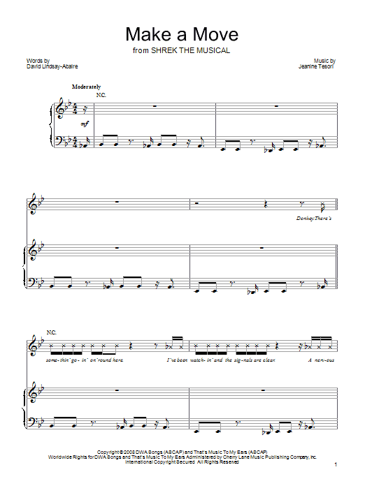Shrek The Musical Make A Move sheet music notes and chords arranged for Piano, Vocal & Guitar Chords (Right-Hand Melody)