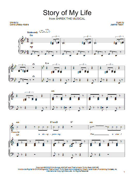 Shrek The Musical Story Of My Life sheet music notes and chords arranged for Piano, Vocal & Guitar Chords (Right-Hand Melody)
