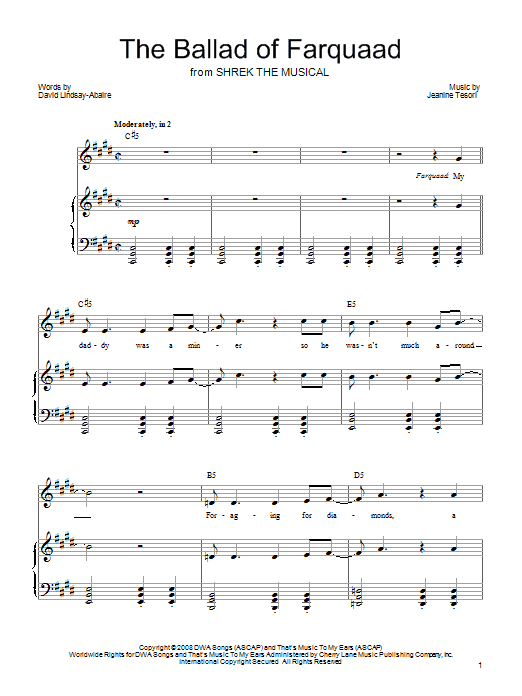 Shrek The Musical The Ballad of Farquaad sheet music notes and chords arranged for Piano, Vocal & Guitar Chords (Right-Hand Melody)