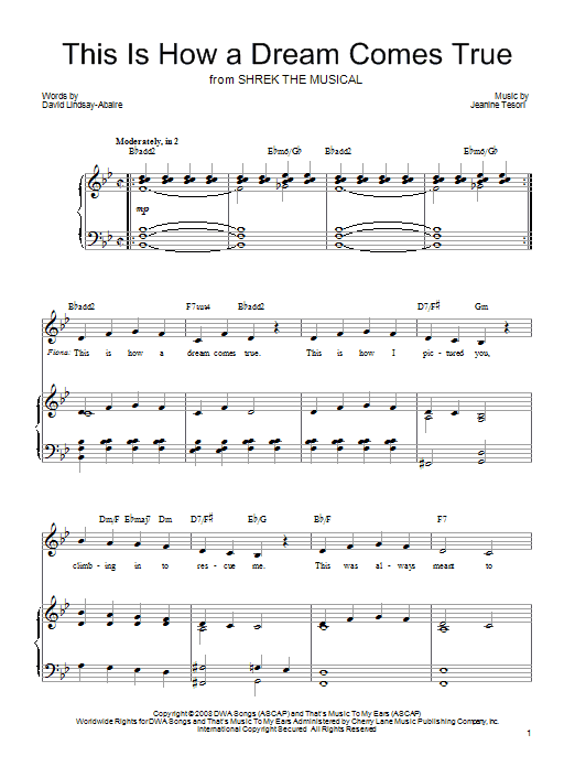Shrek The Musical This Is How A Dream Comes True sheet music notes and chords arranged for Piano, Vocal & Guitar Chords (Right-Hand Melody)