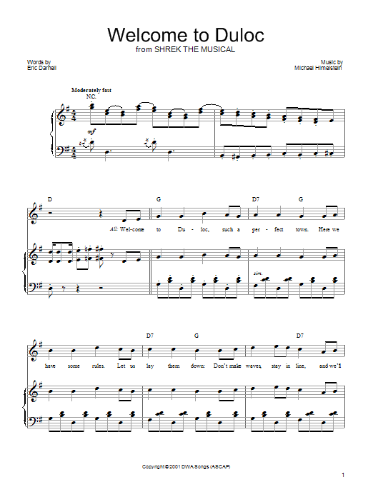 Shrek The Musical What's Up, Duloc? sheet music notes and chords arranged for Piano, Vocal & Guitar Chords (Right-Hand Melody)