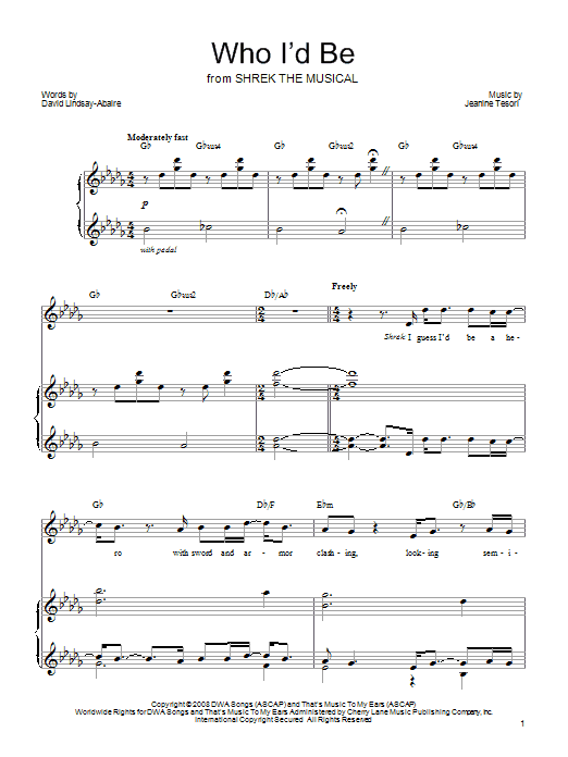 Shrek The Musical Who I'd Be (from Shrek The Musical) sheet music notes and chords arranged for Piano, Vocal & Guitar Chords (Right-Hand Melody)