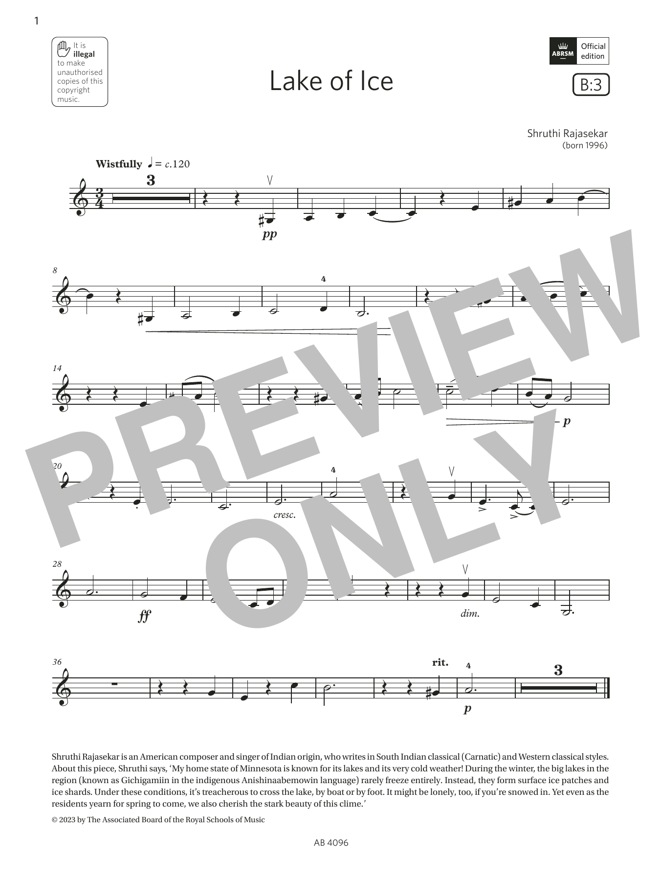 Shruthi Rajasekar Lake of Ice (Grade 2, B3, from the ABRSM Violin Syllabus from 2024) sheet music notes and chords arranged for Violin Solo