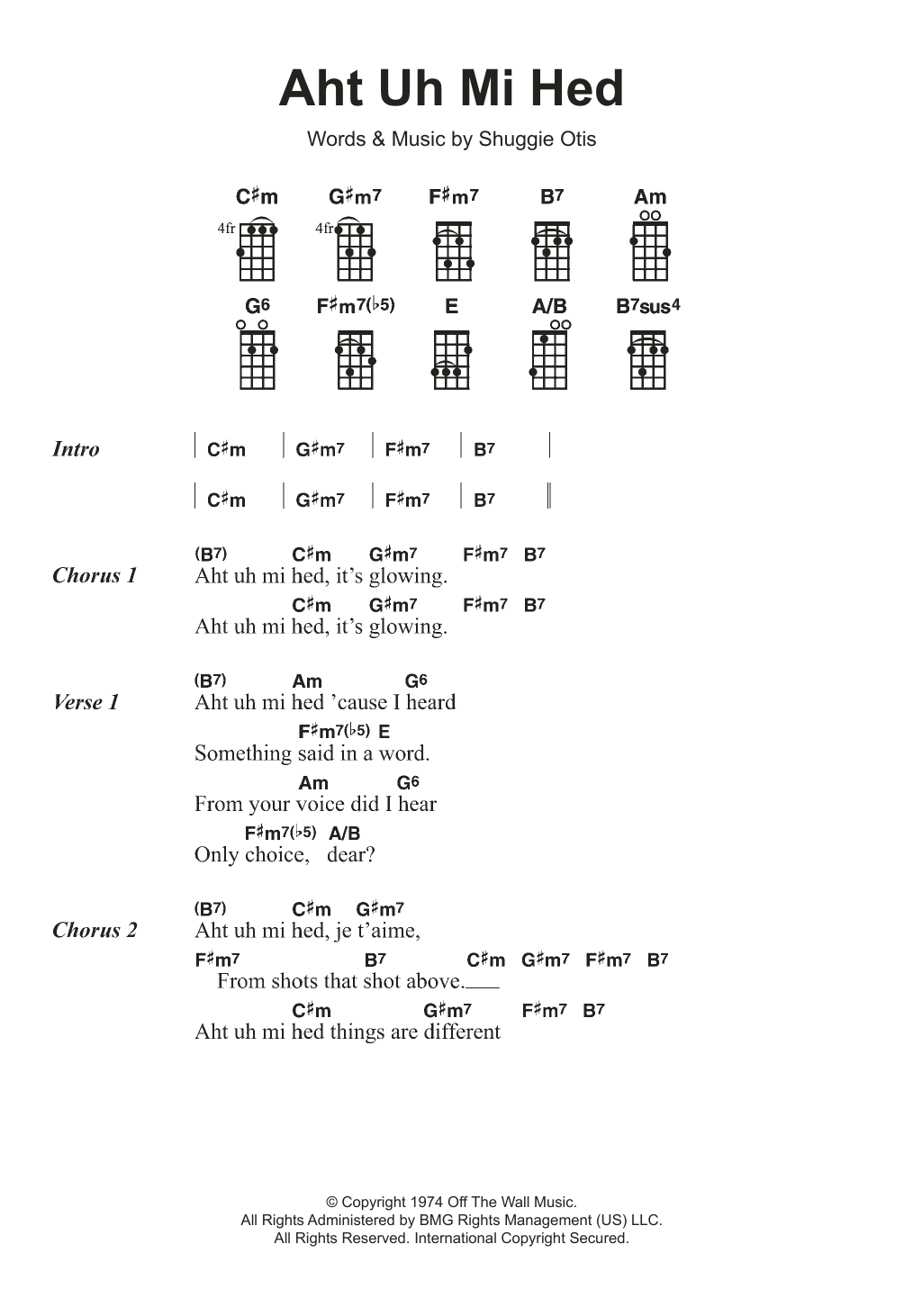 Shuggie Otis Aht Uh Mi Hed sheet music notes and chords arranged for Ukulele