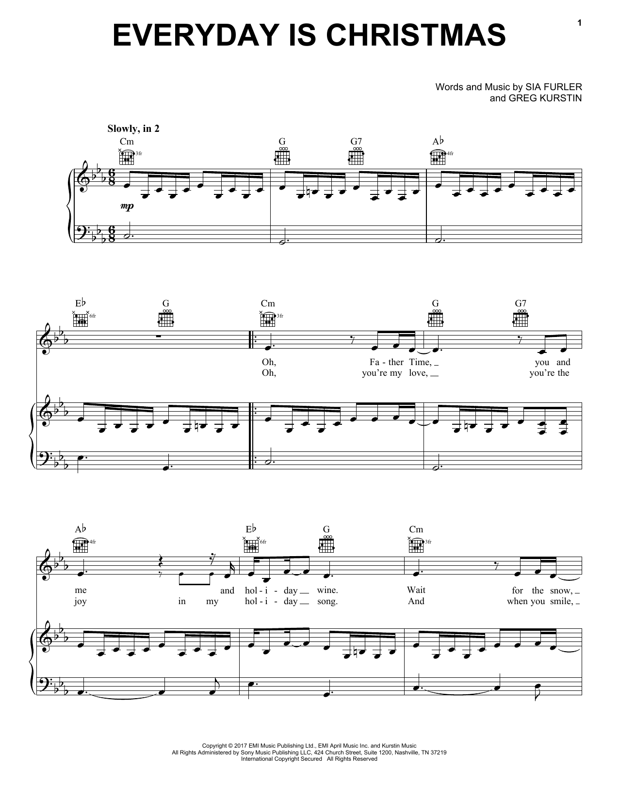 Sia Everyday Is Christmas sheet music notes and chords arranged for Piano, Vocal & Guitar Chords (Right-Hand Melody)
