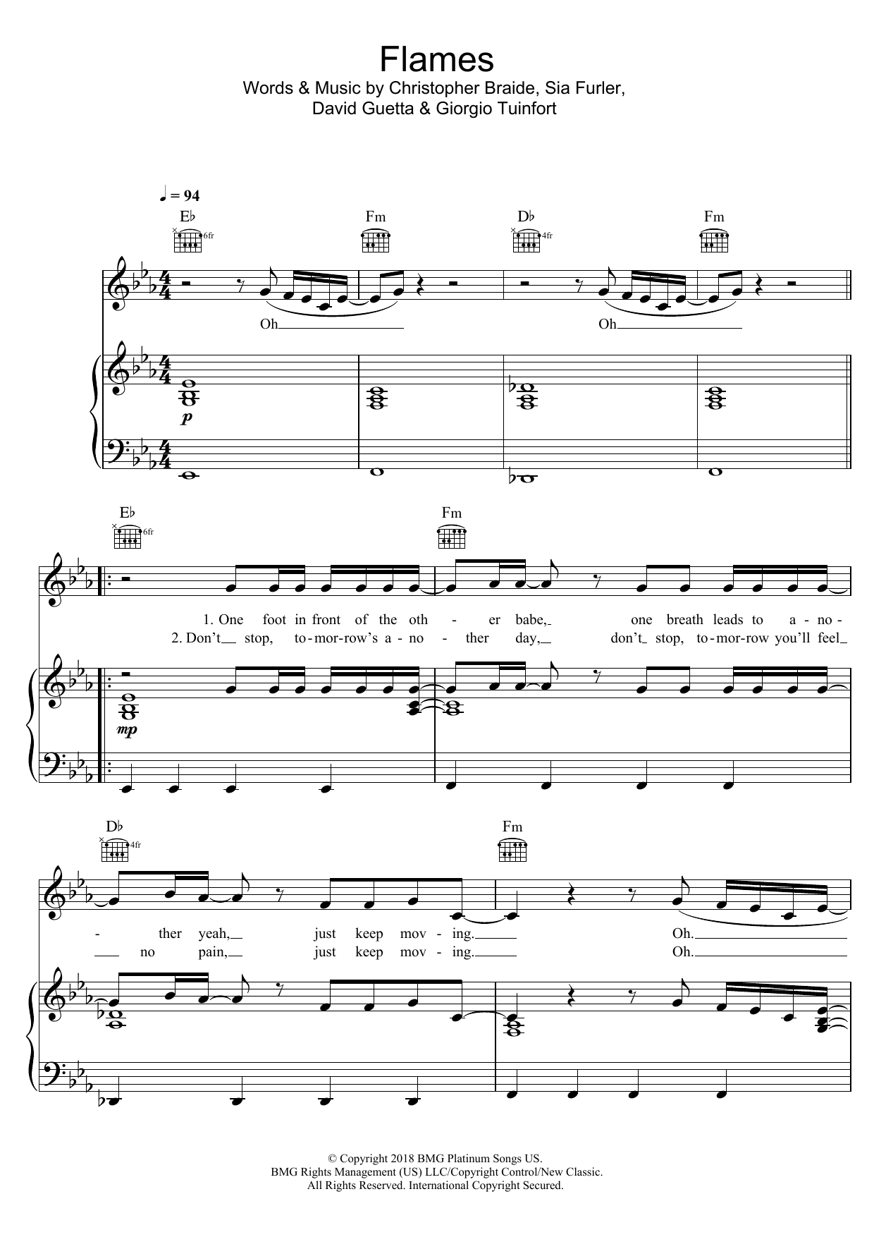 Sia Flames sheet music notes and chords arranged for Piano, Vocal & Guitar Chords