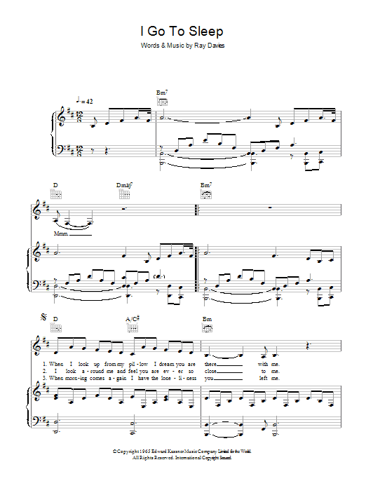 Sia I Go To Sleep sheet music notes and chords arranged for Piano, Vocal & Guitar Chords