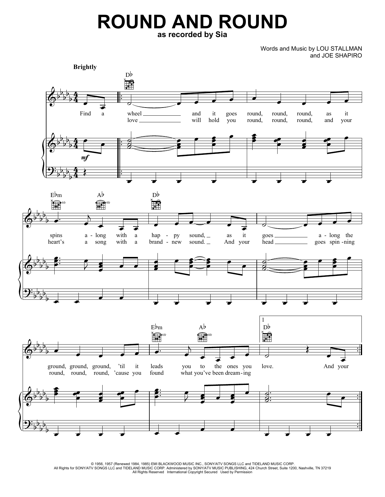 Sia Round And Round sheet music notes and chords arranged for Piano, Vocal & Guitar Chords (Right-Hand Melody)