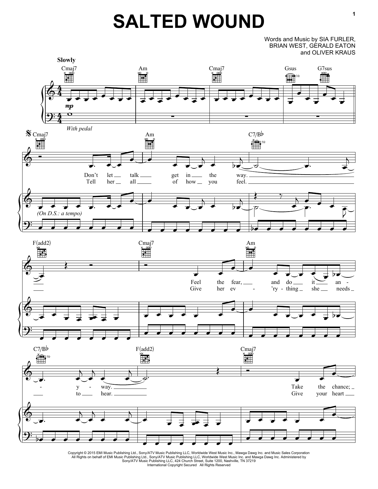 Sia Salted Wound sheet music notes and chords arranged for Piano, Vocal & Guitar Chords (Right-Hand Melody)