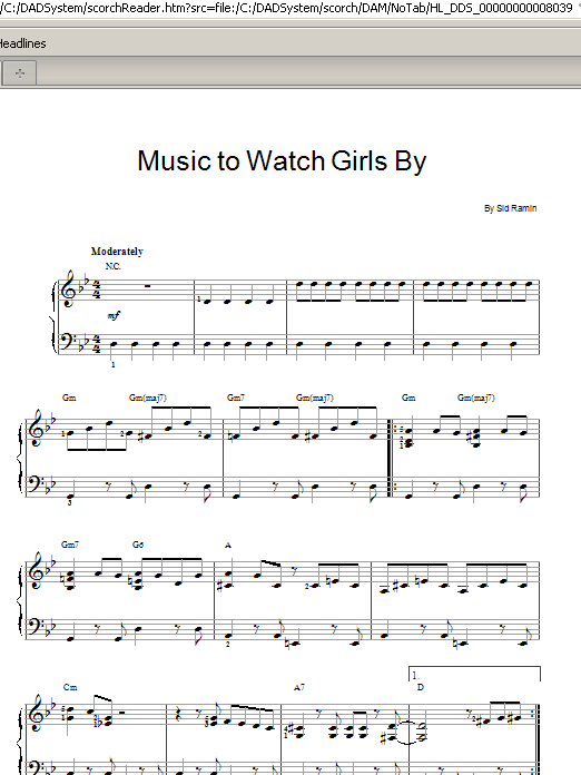 Sid Ramin Music To Watch Girls By sheet music notes and chords arranged for Real Book – Melody & Chords