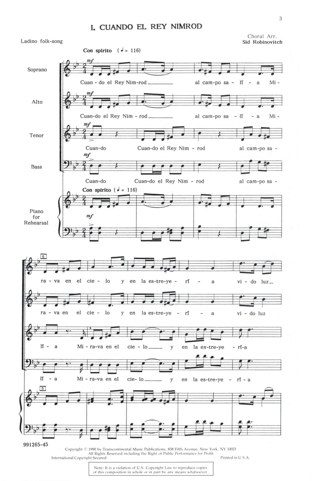 Sid Robinovitch Mosaic Of Jewish Folksongs sheet music notes and chords arranged for SATB Choir
