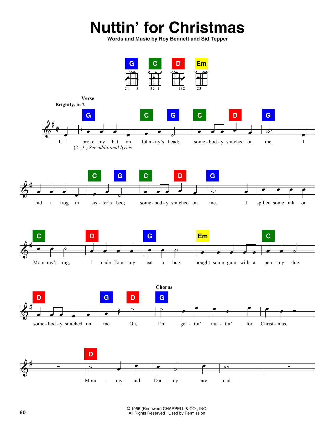 Sid Tepper and Roy Bennett Nuttin' For Christmas sheet music notes and chords arranged for ChordBuddy