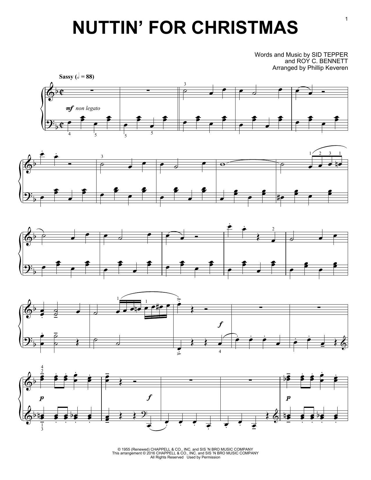 Sid Tepper Nuttin' For Christmas (arr. Phillip Keveren) sheet music notes and chords arranged for Piano Solo